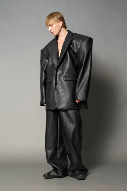 Namilia Leather Oversize Blazer Black