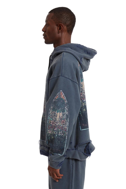 Who Decides War Faded Hooded Pullover Indigo