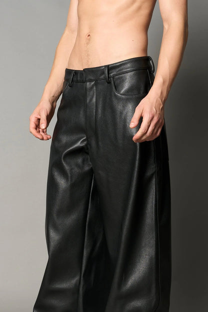 Namilia Leather Baggy Suit Trousers Black