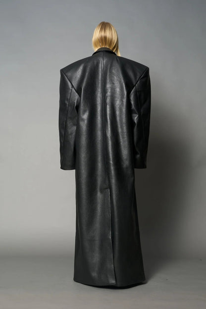 Namilia Leather Elongated Blazer Coat Black