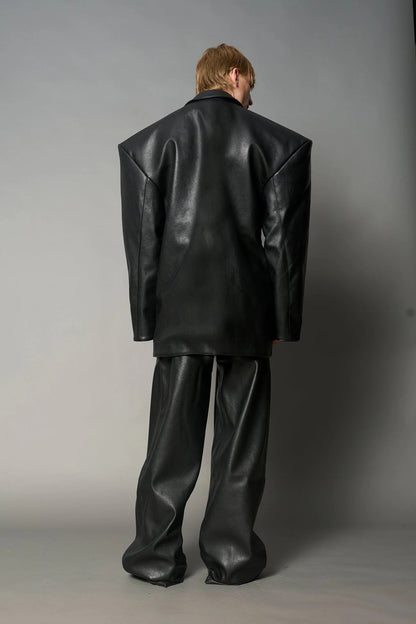Namilia Leather Oversize Blazer Black