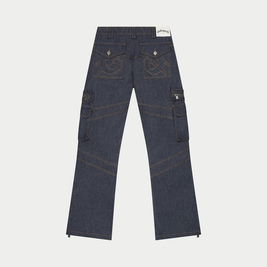 Godspeed Rockstar Flare Cargo Denim Raw Blue