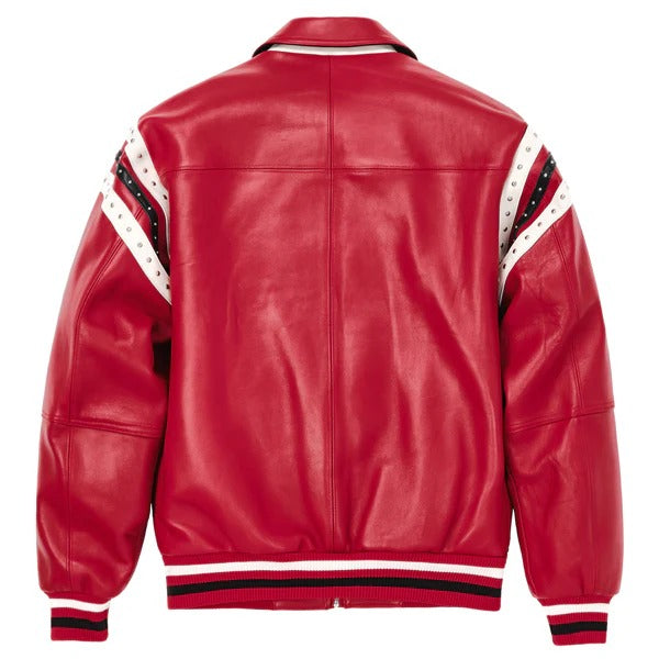 Pelle Pelle Encrusted Varsity Plush Jacket Cabernet Black Ivory