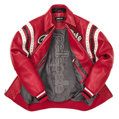 Pelle Pelle Encrusted Varsity Plush Jacket Cabernet Black Ivory