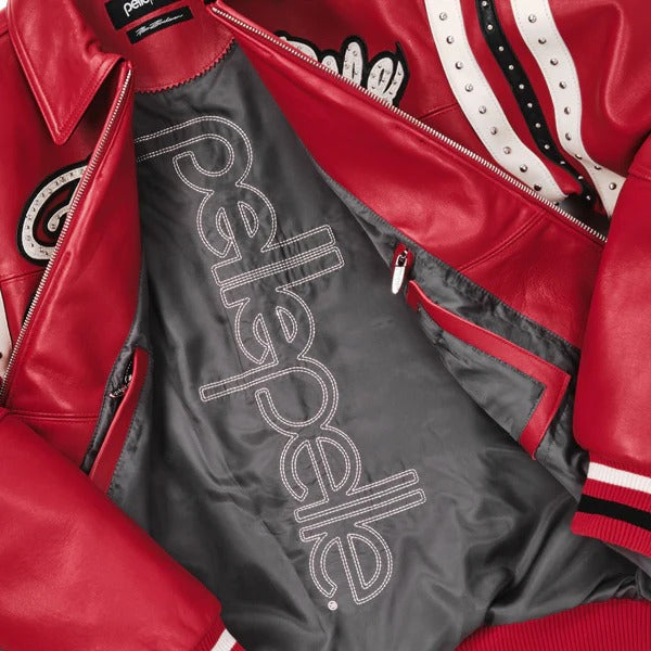 Pelle Pelle Encrusted Varsity Plush Jacket Cabernet Black Ivory