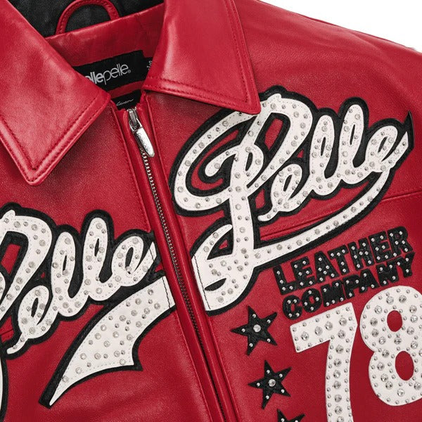 Pelle Pelle Encrusted Varsity Plush Jacket Cabernet Black Ivory