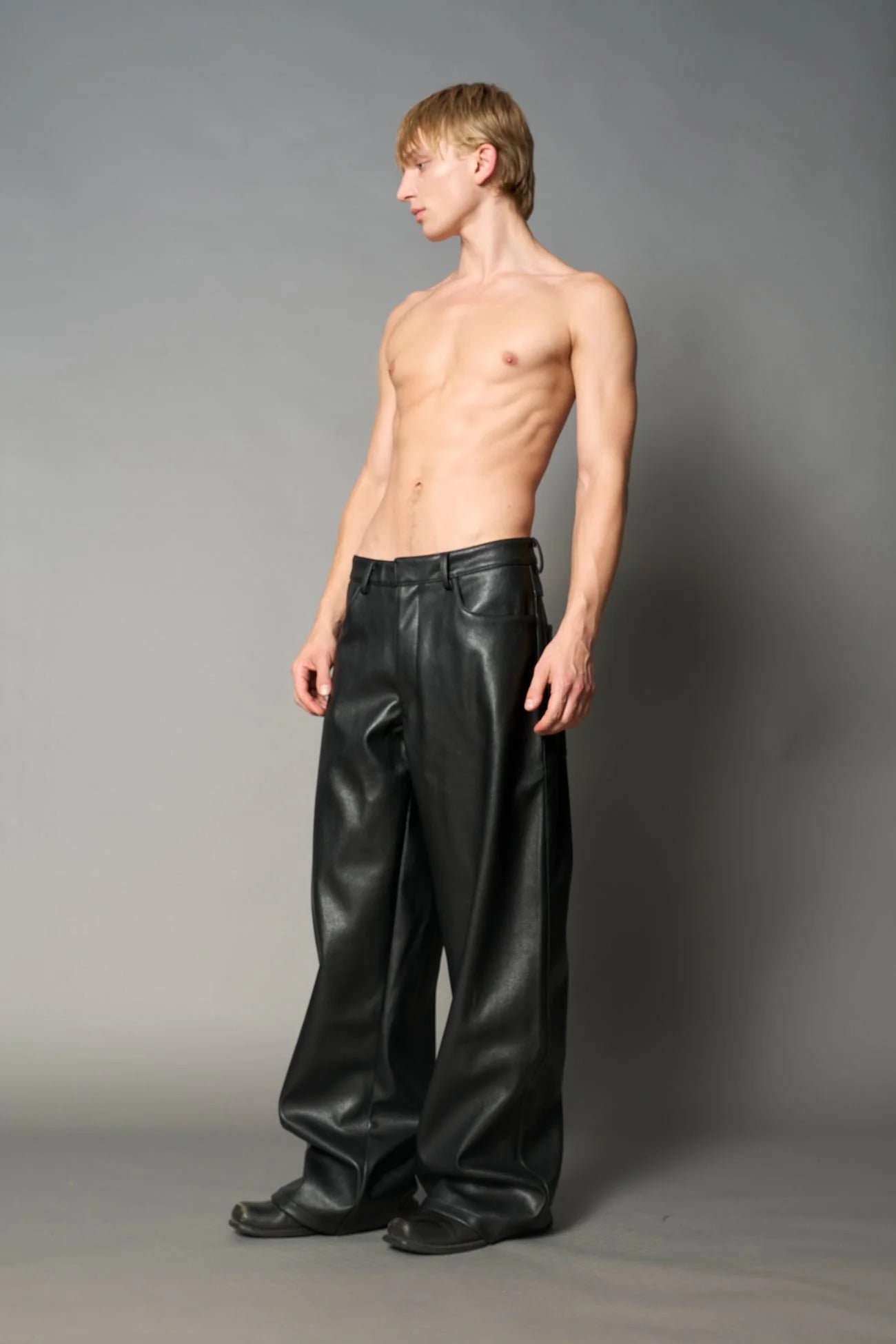 Namilia Leather Baggy Suit Trousers Black