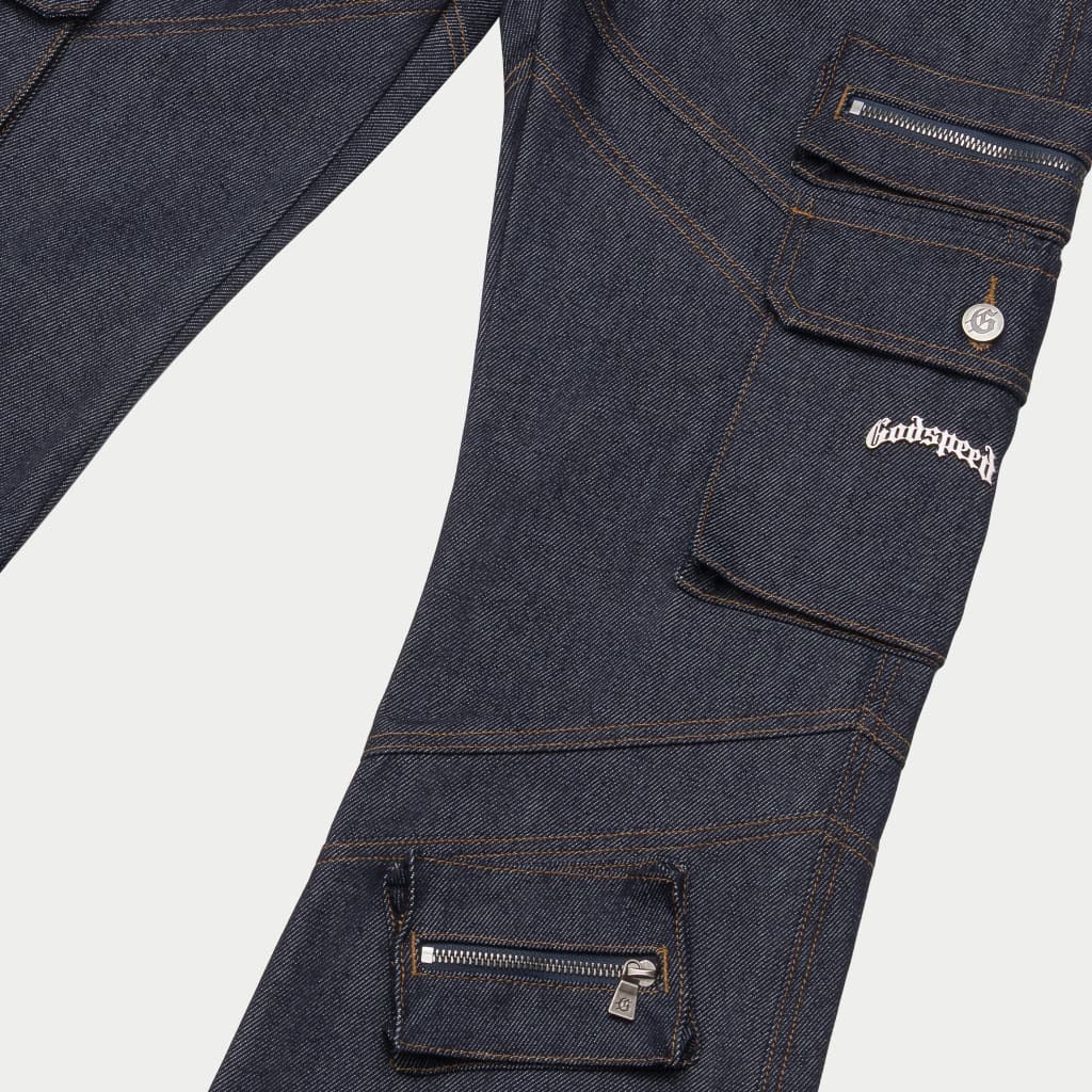 Godspeed Rockstar Flare Cargo Denim Raw Blue