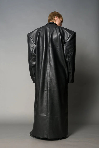 Namilia Leather Elongated Blazer Coat Black