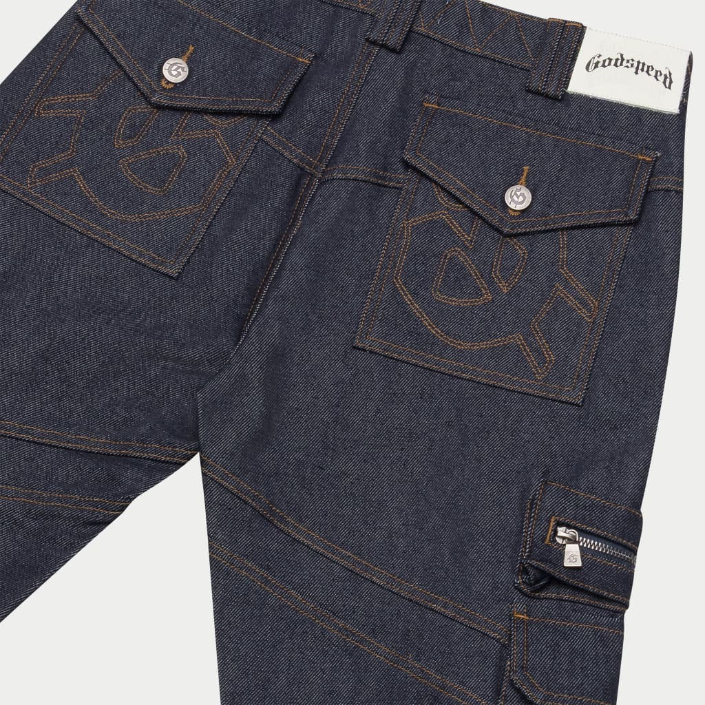 Godspeed Rockstar Flare Cargo Denim Raw Blue