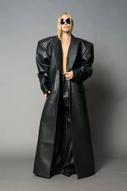 Namilia Leather Elongated Blazer Coat Black