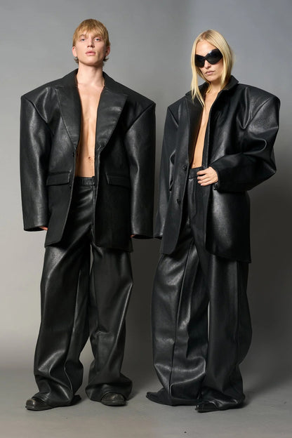 Namilia Leather Oversize Blazer Black