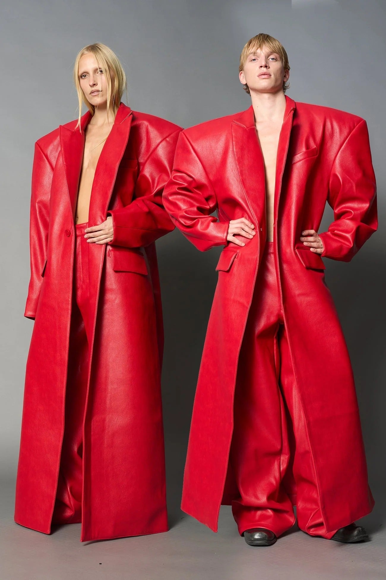 Namilia Leather Elongated Blazer Coat Red