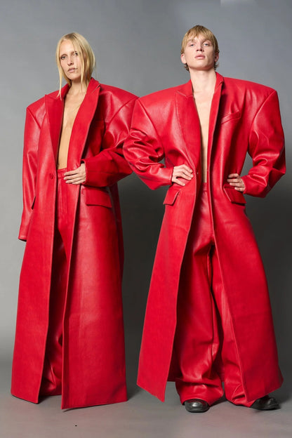 Namilia Leather Elongated Blazer Coat Red