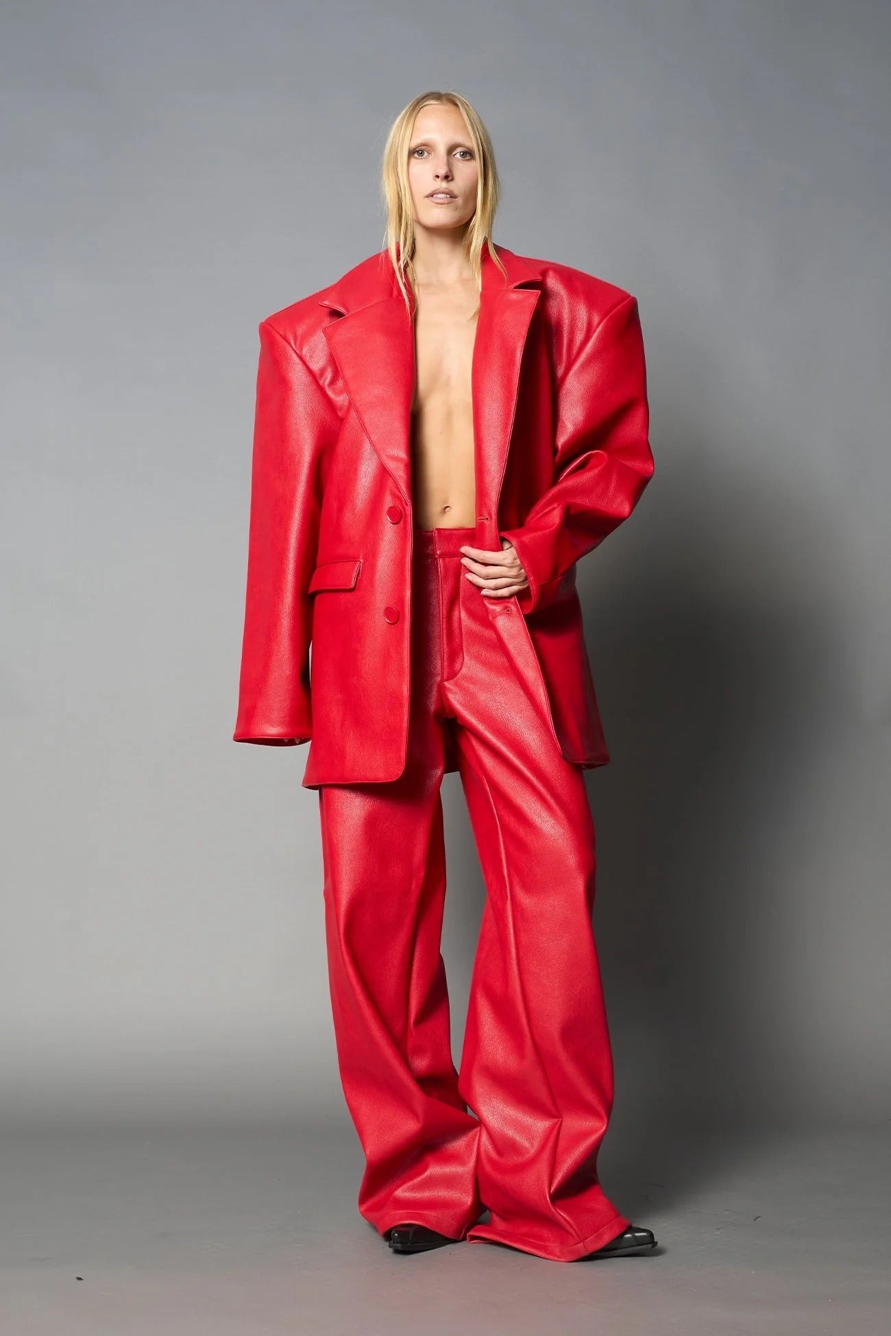 Namilia Leather Oversize Blazer Red