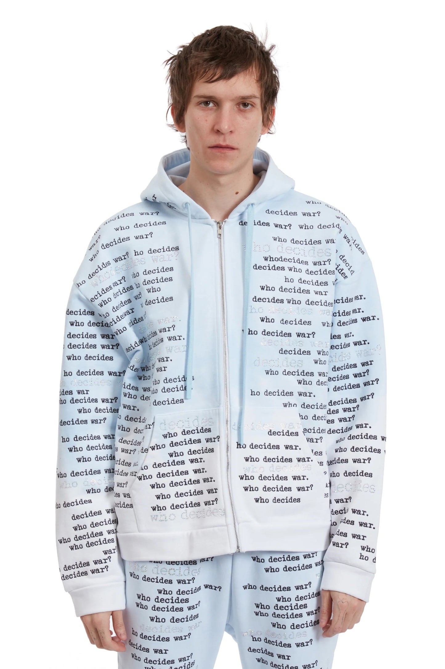 Who Decides War Scripture Zipper Hoodie Sky