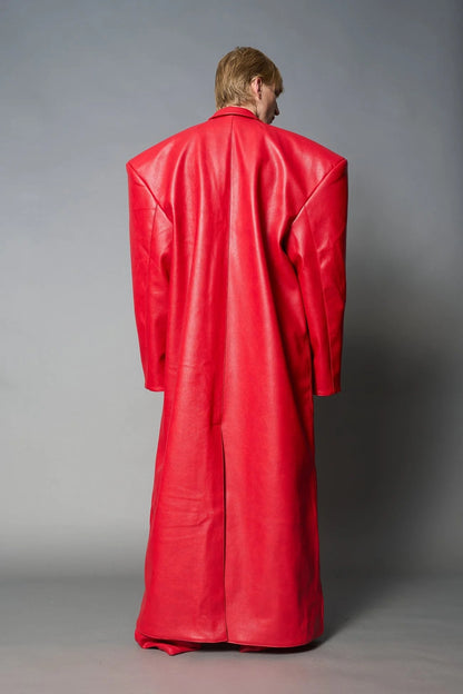 Namilia Leather Elongated Blazer Coat Red