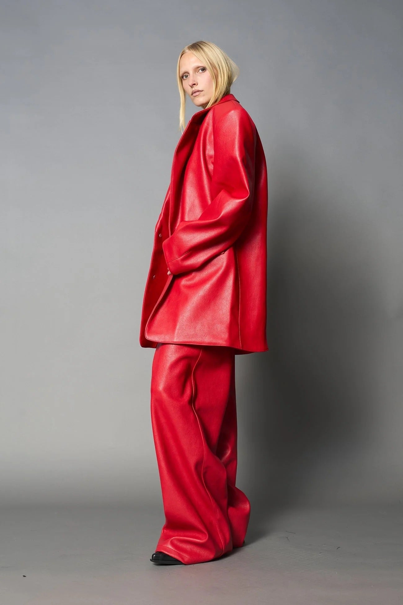 Namilia Leather Oversize Blazer Red