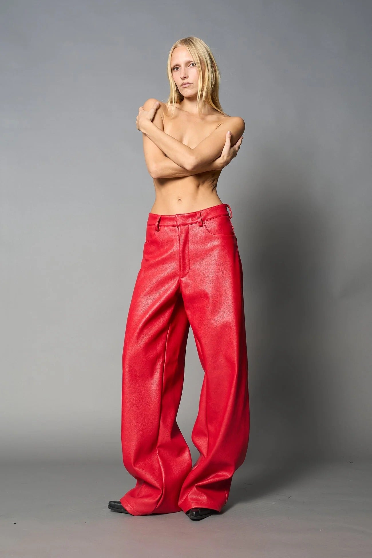 Namilia Leather Baggy Suit Trousers Red
