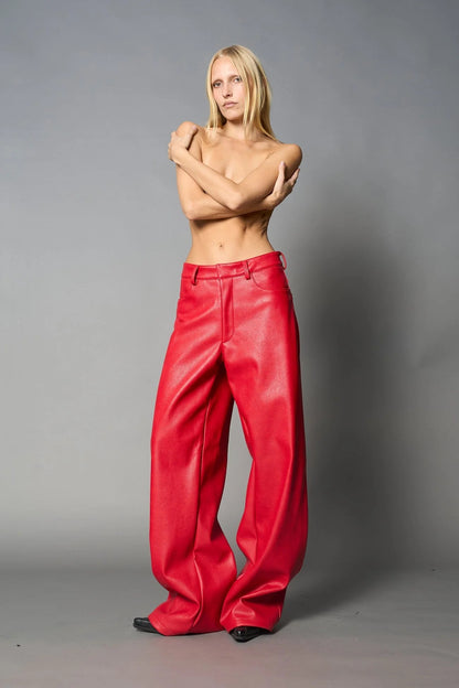 Namilia Leather Baggy Suit Trousers Red