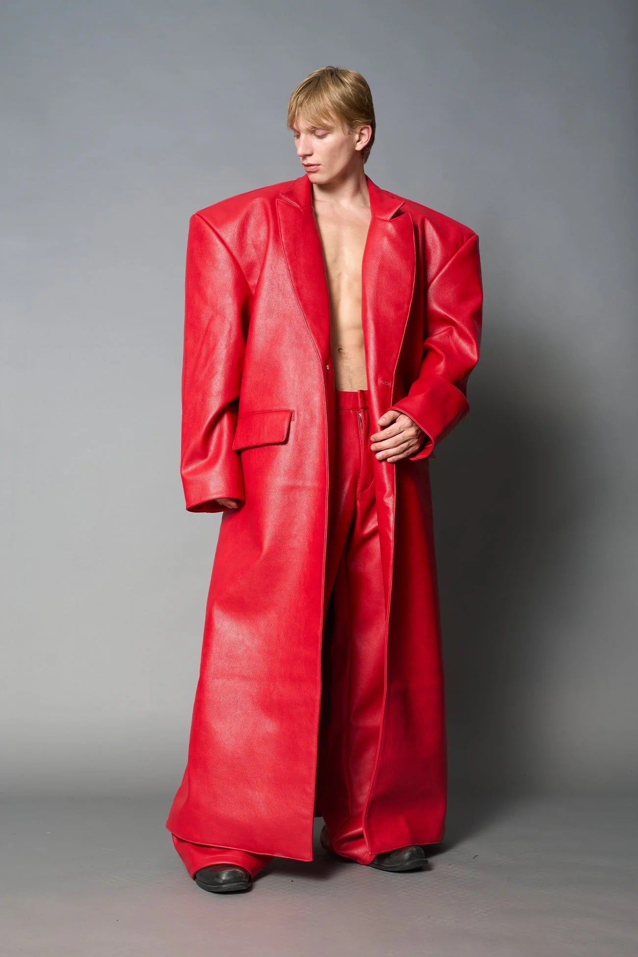 Namilia Leather Elongated Blazer Coat Red