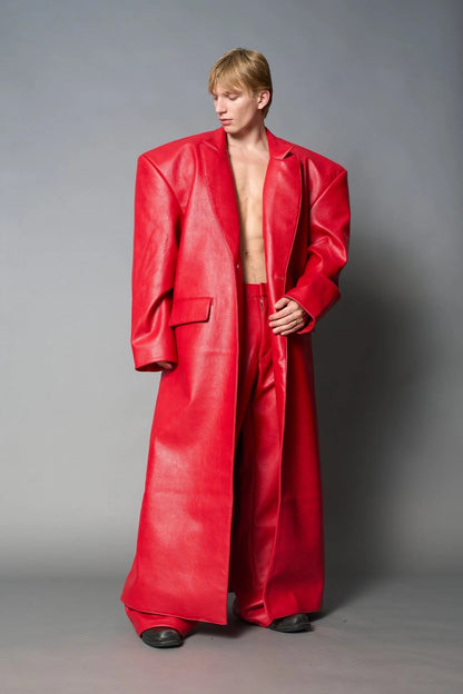 Namilia Leather Elongated Blazer Coat Red
