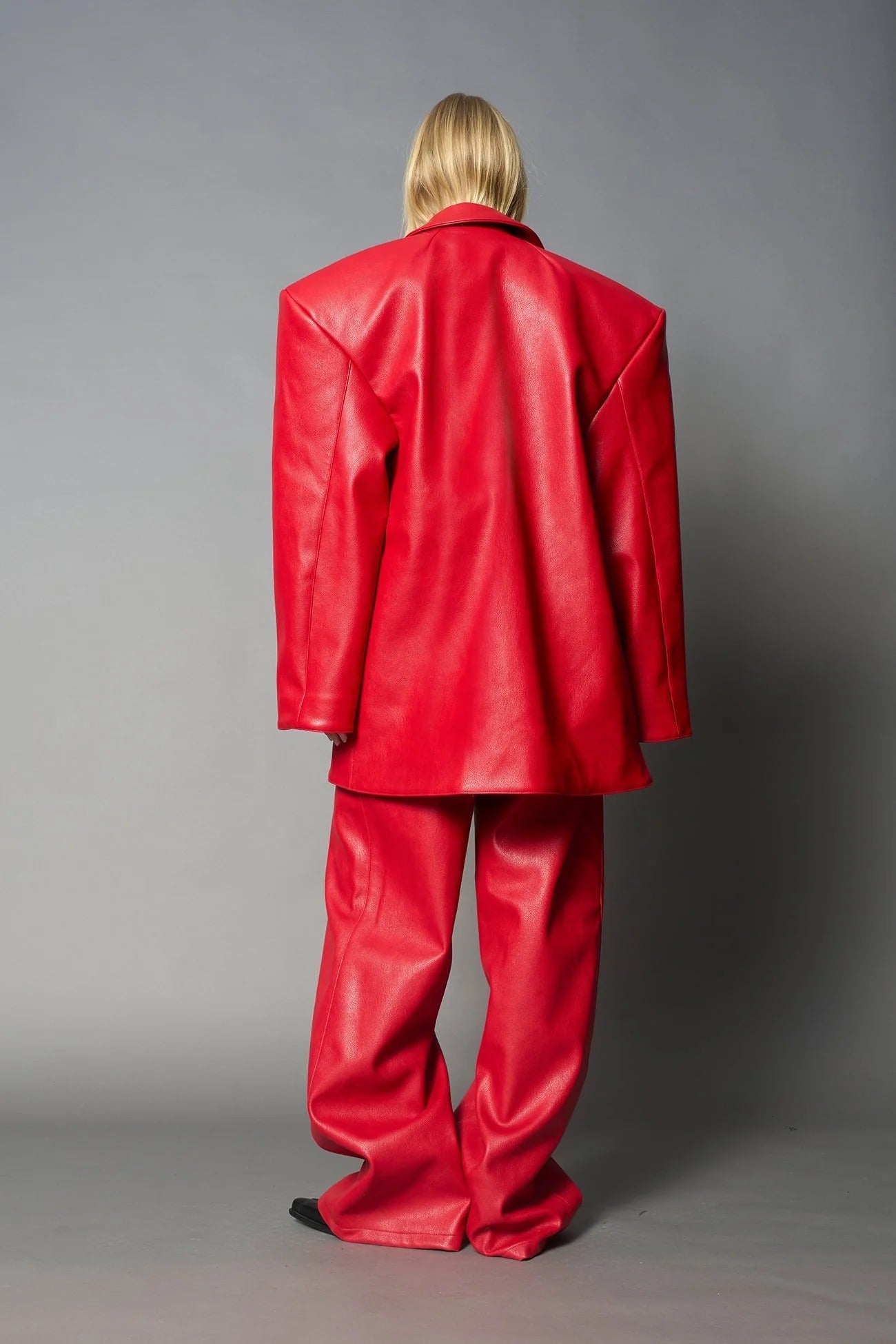 Namilia Leather Oversize Blazer Red