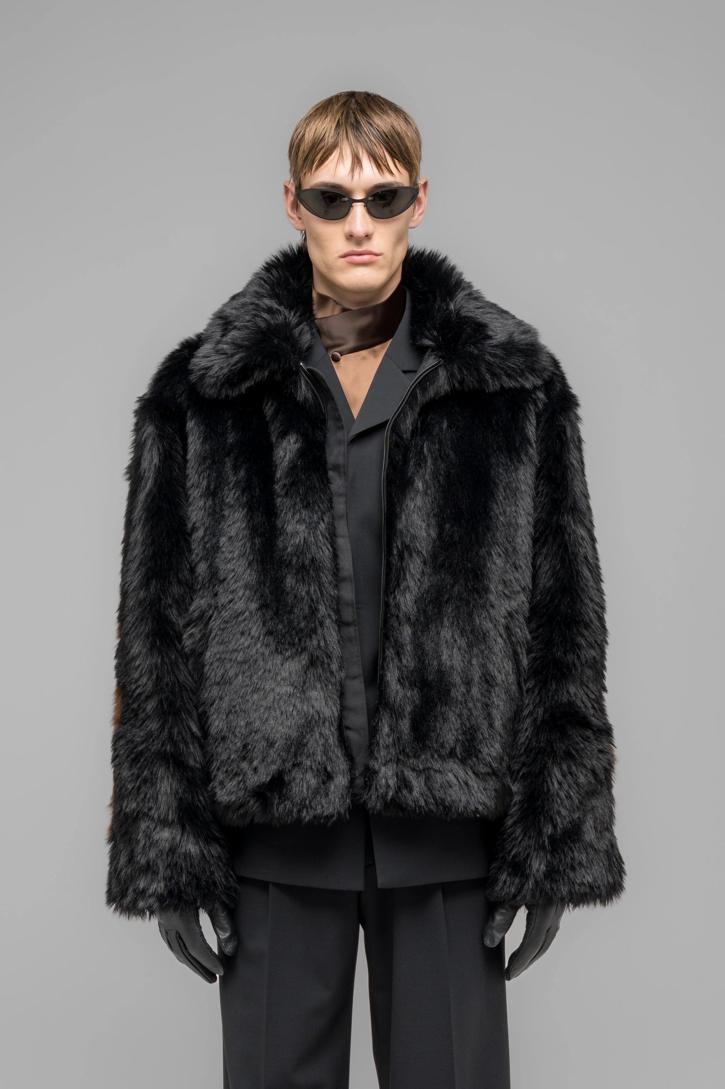032c "MUDDY" FAUX FUR BLOUSON BLACK