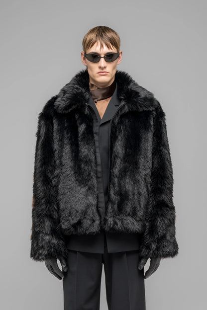 032c "MUDDY" FAUX FUR BLOUSON BLACK