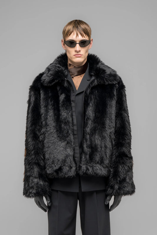 032c "MUDDY" FAUX FUR BLOUSON BLACK