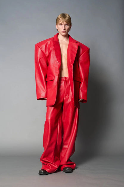 Namilia Leather Oversize Blazer Red
