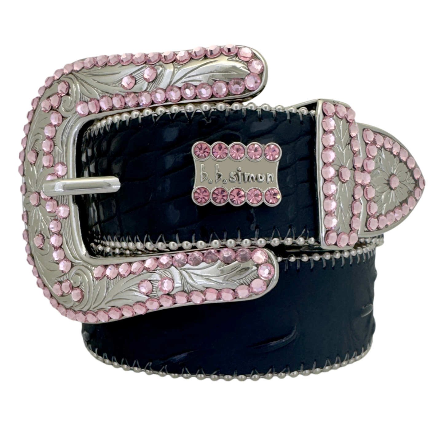B.B. Simon Belt Classic Western Black Lt.Rose