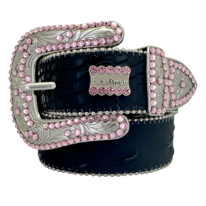 B.B. Simon Belt Classic Western Black Lt.Rose