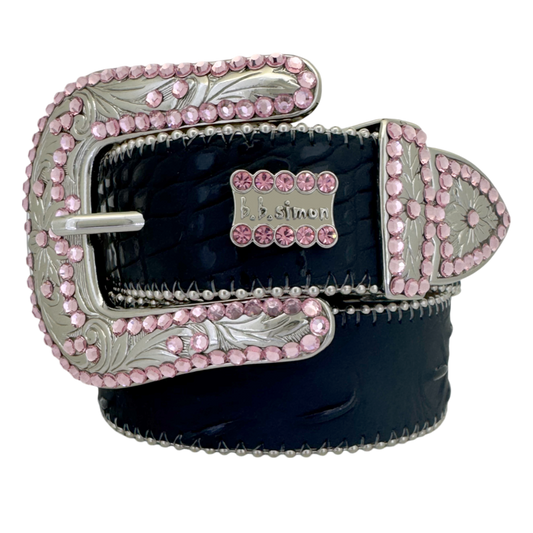 B.B. Simon Belt Classic Western Black Lt.Rose