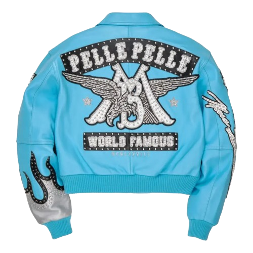 Pelle Pelle Women's World Famous Leather Jacket Tint Blue White