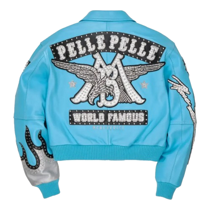 Pelle Pelle Women's World Famous Leather Jacket Tint Blue White