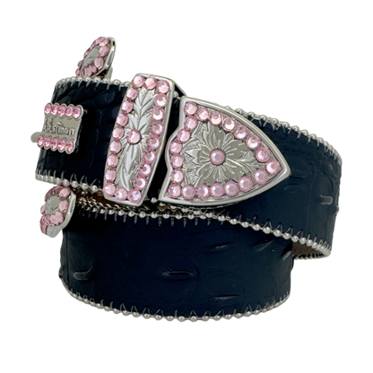 B.B. Simon Belt Classic Western Black Lt.Rose