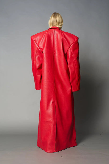 Namilia Leather Elongated Blazer Coat Red