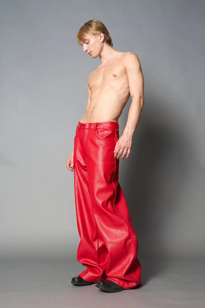 Namilia Leather Baggy Suit Trousers Red