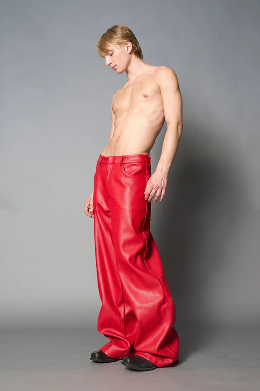 Namilia Leather Baggy Suit Trousers Red